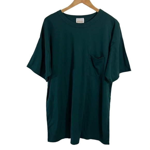 Roamans Hunter Green T Shirt Plus Size 1X Front Pocket Crewneck Short Sleeves - Picture 1 of 3